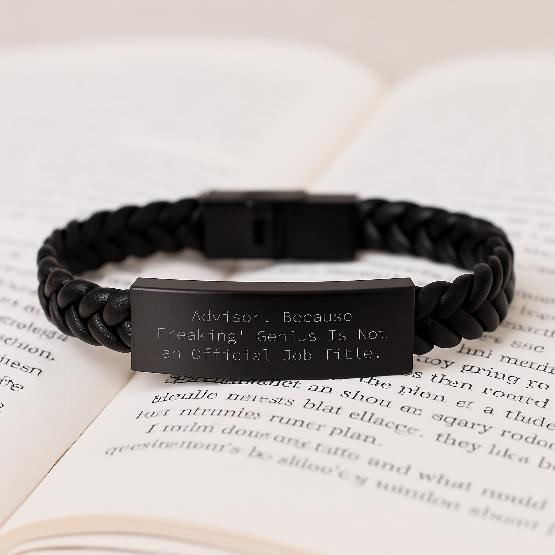 Funny Gifts from Friends to Advisor, Interlaced Leather Bracelet for Men, 'Advisor. Because Freaking' genius Is Not An Official Job Title.' Quote, Birthday Unique Gifts - Image 3