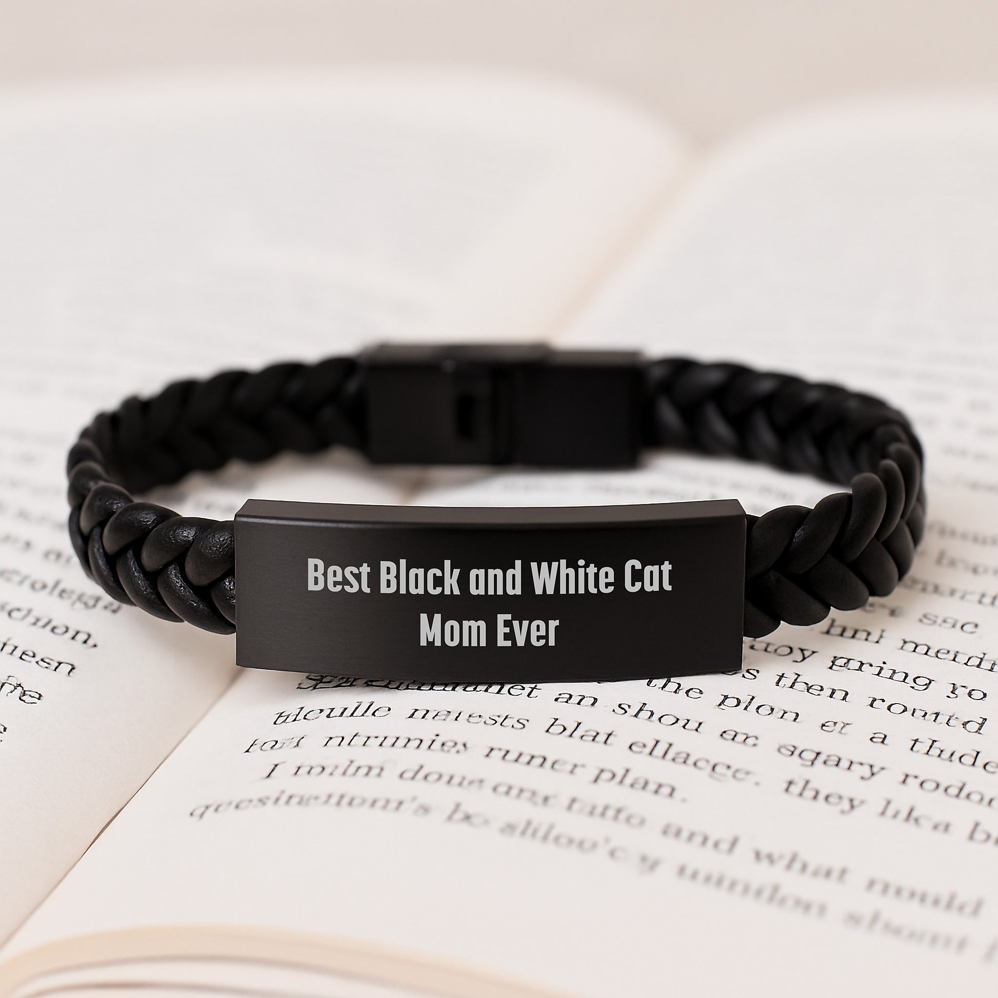 Funny Black and White Cat Mom Gifts from Friends for Graduation Unique Interlaced Leather Bracelets Best Black And White Cat Mom Ever - Image 3