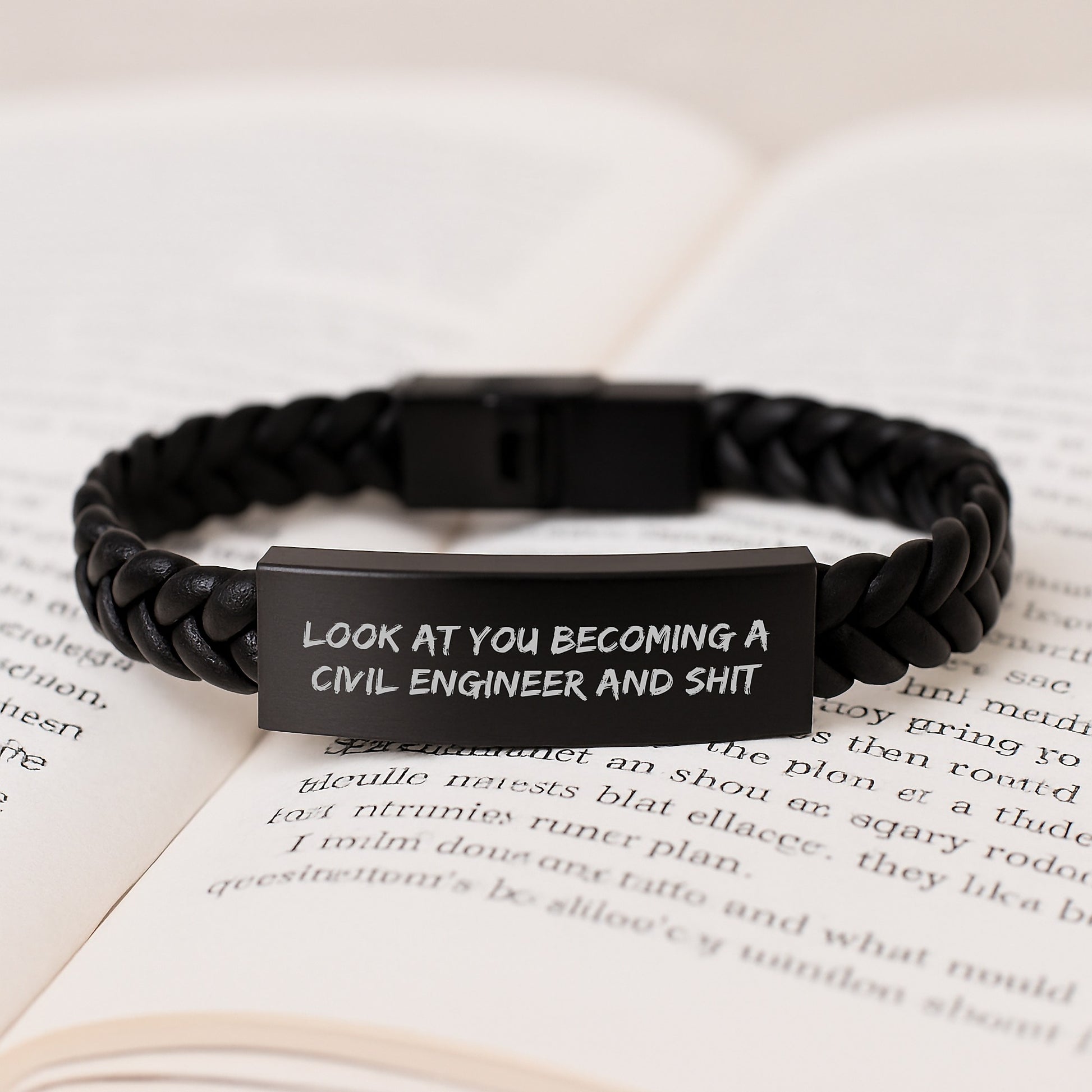Civil Engineer Gifts from Friends, Unique Interlaced Leather Bracelet for Him, Look At You Becoming A Civil Engineer And Shit, Graduation Unique Gifts - Image 3