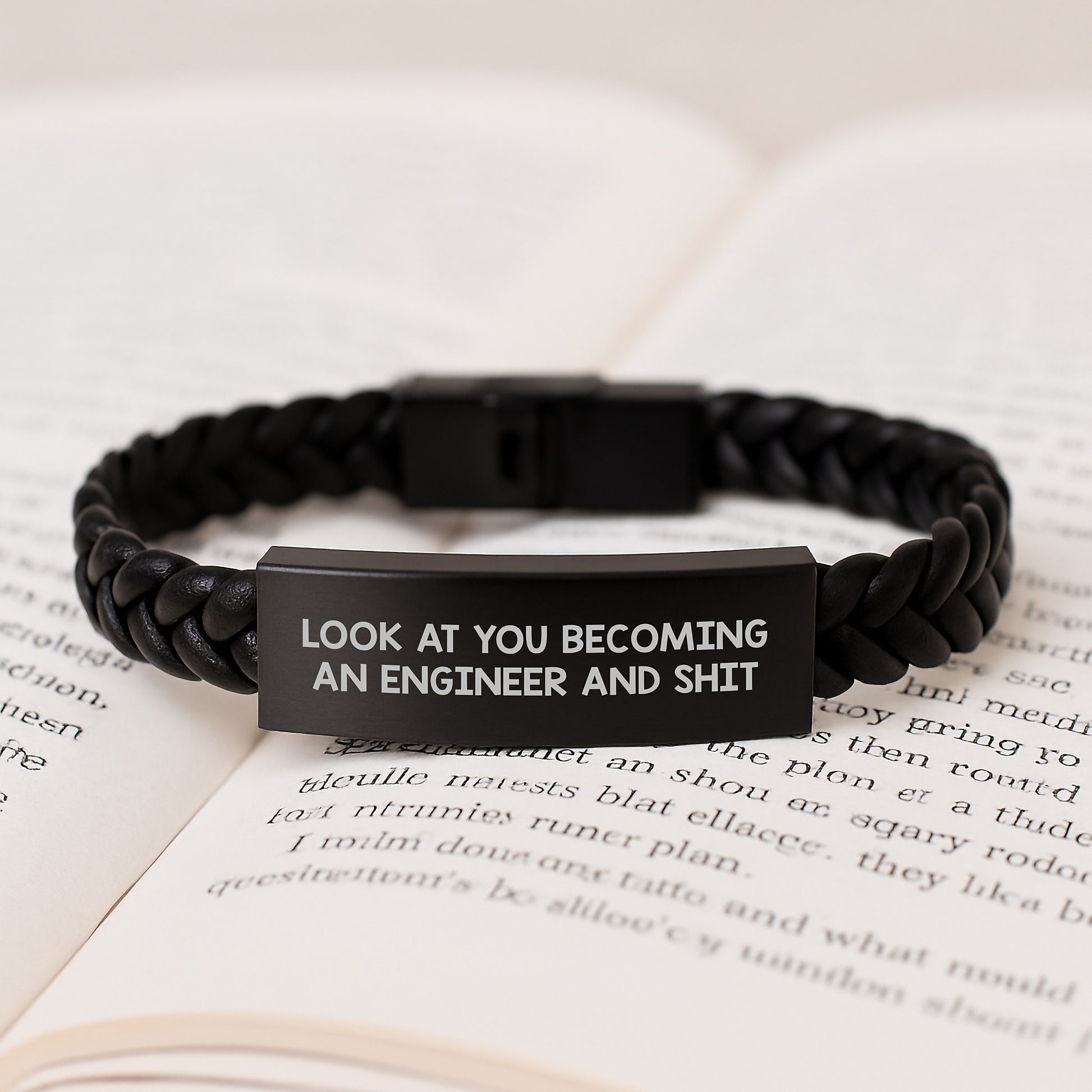 Funny Engineer Gifts, 'Look At You Becoming An Engineer And Shit', Interlaced Leather Bracelet for Men, Unique Graduation Gifts from Friends, Co-workers, Family - Image 3