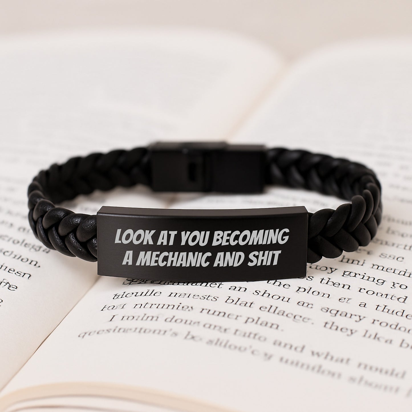 Funny Mechanic Gifts for Him, Look At You Becoming A Mechanic And Shit Interlaced Leather Bracelet, Stainless Steel and PU Leather, Graduation Unique Gifts from Men to Friends - Image 3