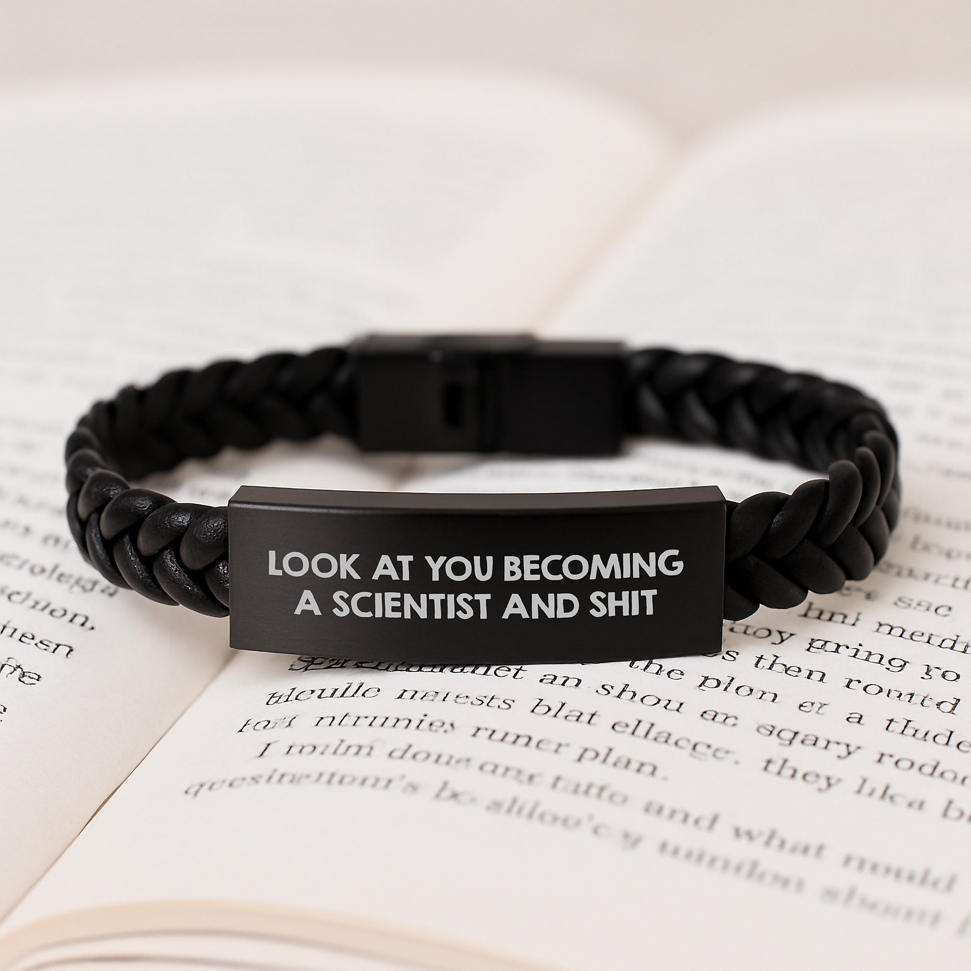 Funny Scientist Gifts for Him - Interlaced Leather Bracelet with Engraved Stainless Steel, Perfect Graduation Unique Gifts from Dad to Son or Friend - Look At You Becoming A Scientist - Image 3