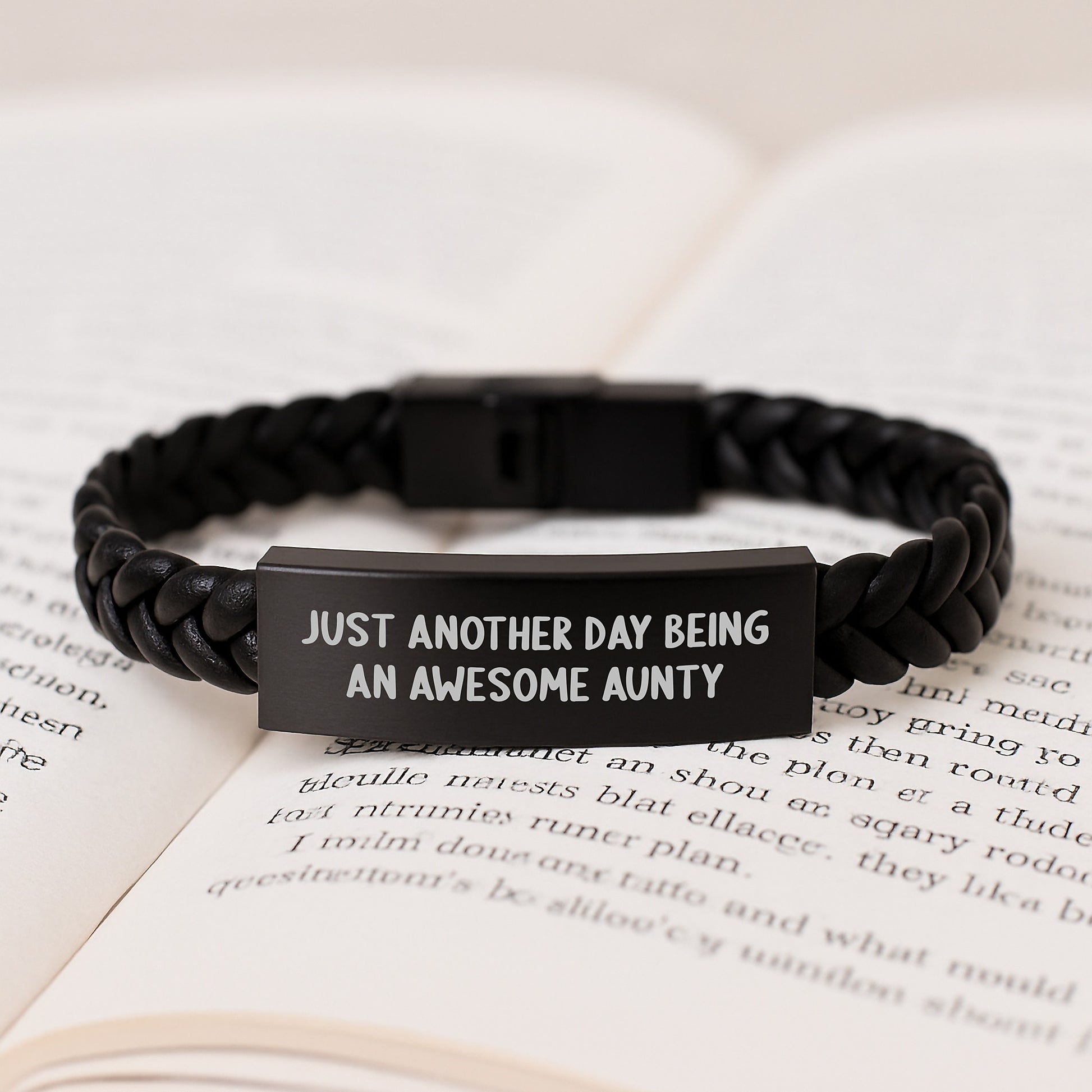 Funny Aunty Gifts from Family - Just Another Day Being An Awesome Aunty Interlaced Leather Bracelet, Christmas Unique Presents for Women - Image 3