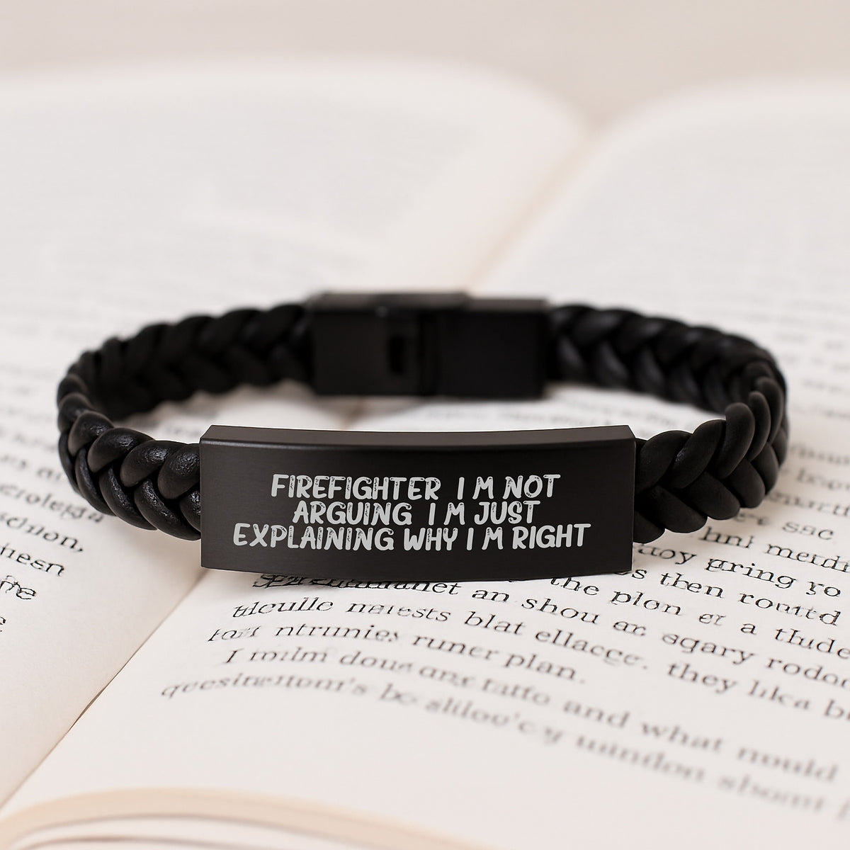 Assertive Firefighter Bracelet Gift for Friends - Interlaced Leather - Image 3