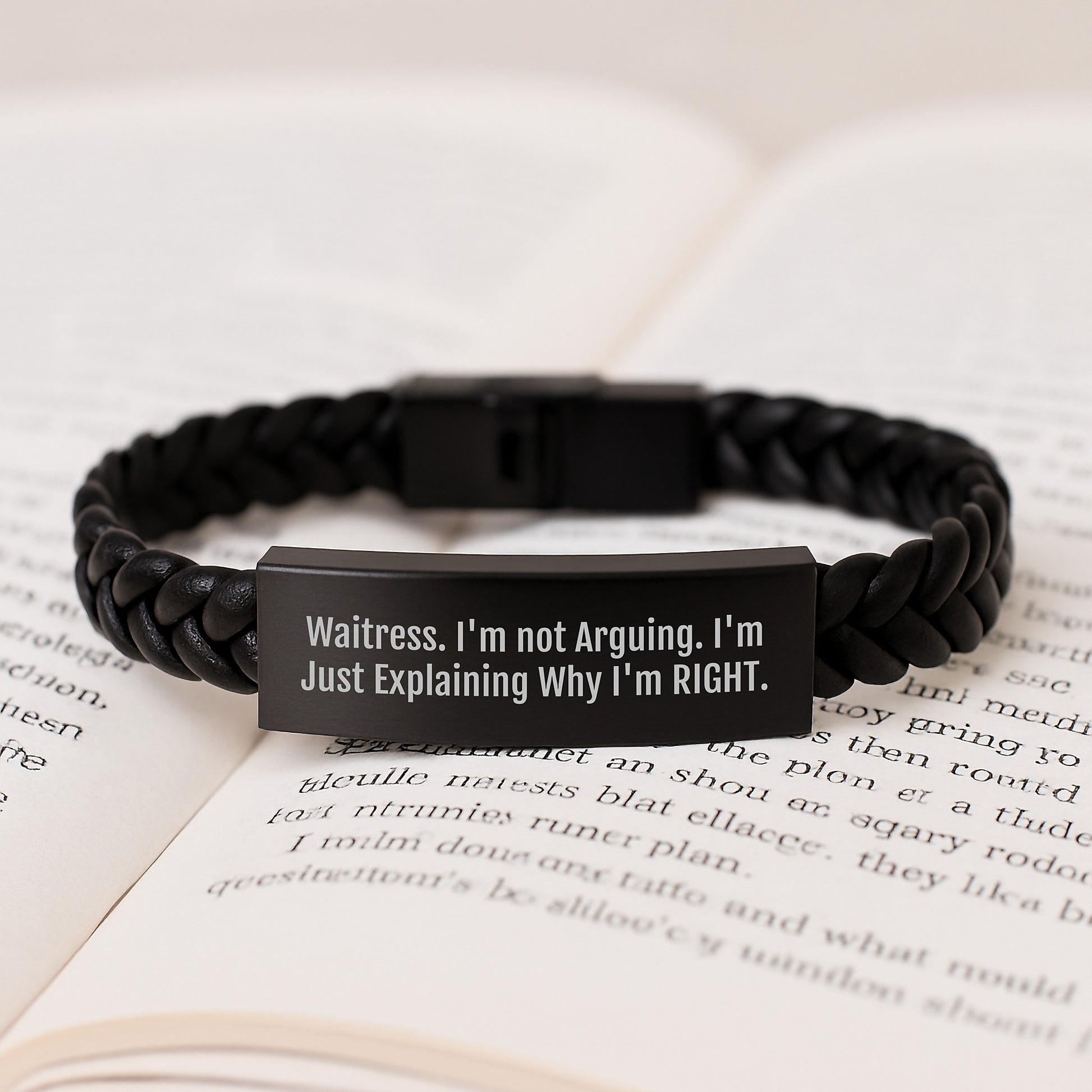 Gifts from Friends to Waitress - Funny Interlaced Leather Bracelet for Waitress, Graduation Unique Gifts, Stainless Steel and PU Leather - Image 3
