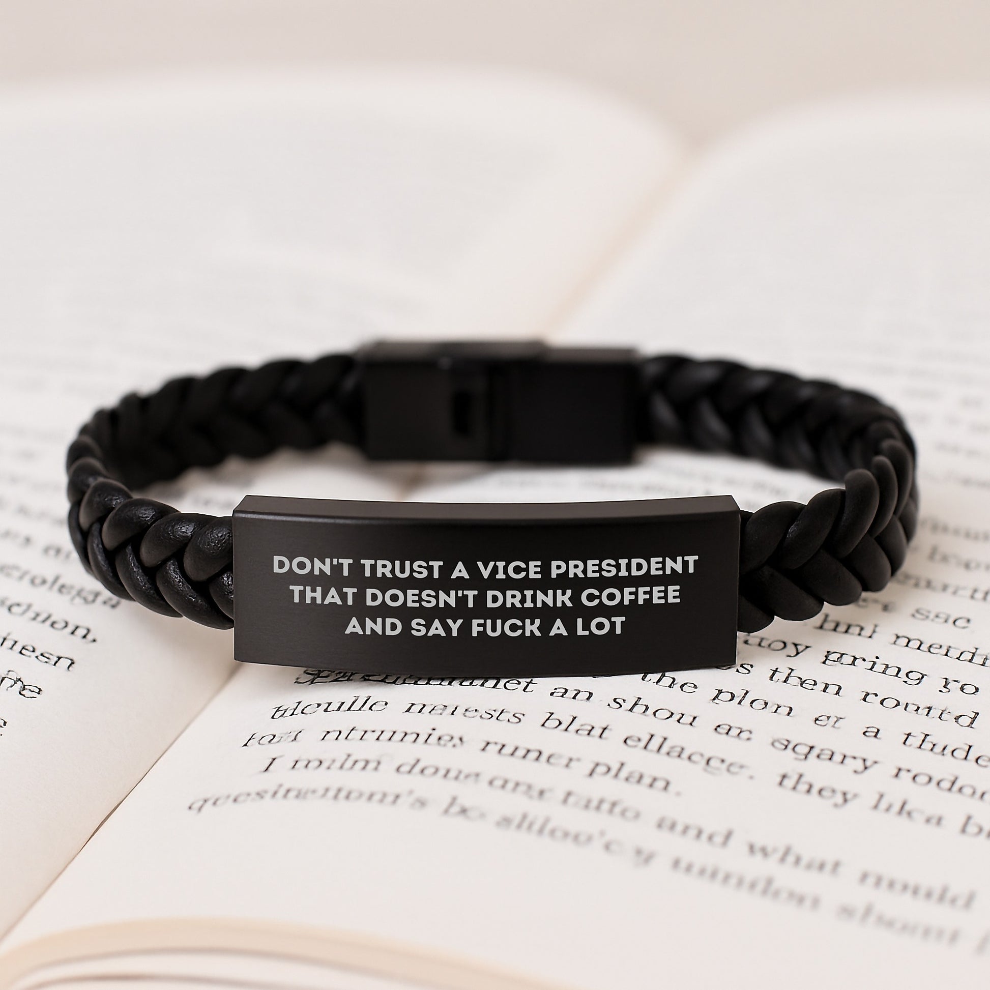 Funny Vice President Gifts for Men, Vice President Interlaced Leather Bracelet, Don't Trust A Vice President That Doesn't Drink Coffee And Say F--k A Lot, Graduation Unique Gifts from Friends - Image 3