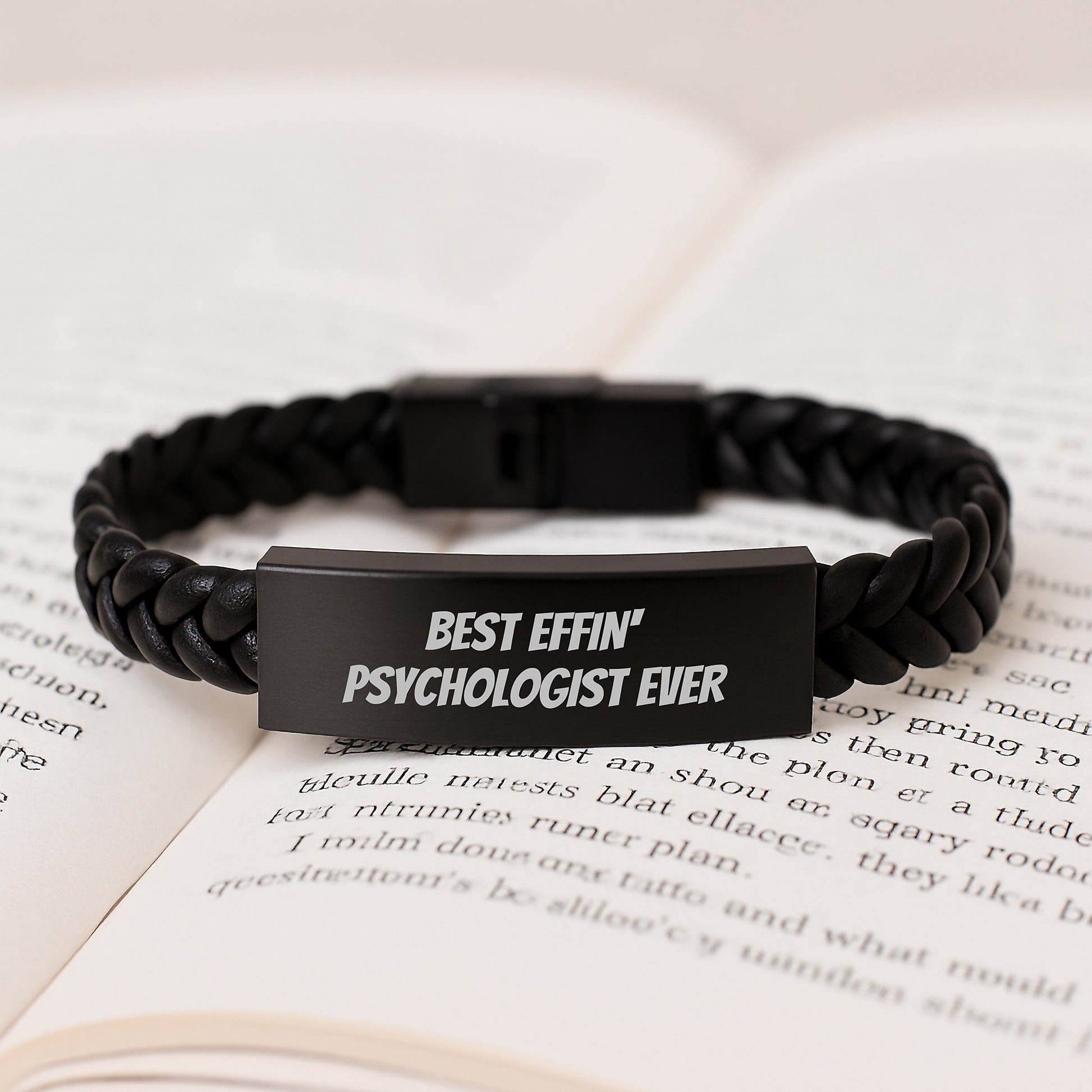 Funny Psychologist Gifts for Men from Best Effin' Psychologist Ever - Interlaced Leather Bracelet for Christmas Unique Presents - Image 3