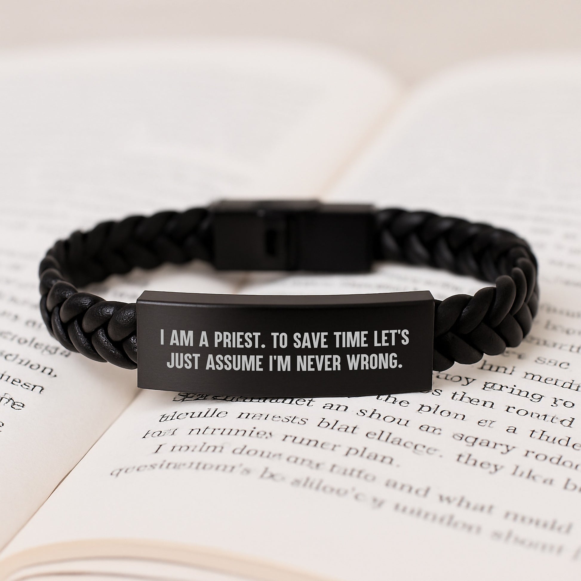 Funny Quote Priest Gifts, Interlaced Leather Bracelet for Men, Unique Gifts from Friends, Priest Christmas Unique Gifts, 'I'm Never Wrong' Inspirational - Image 3