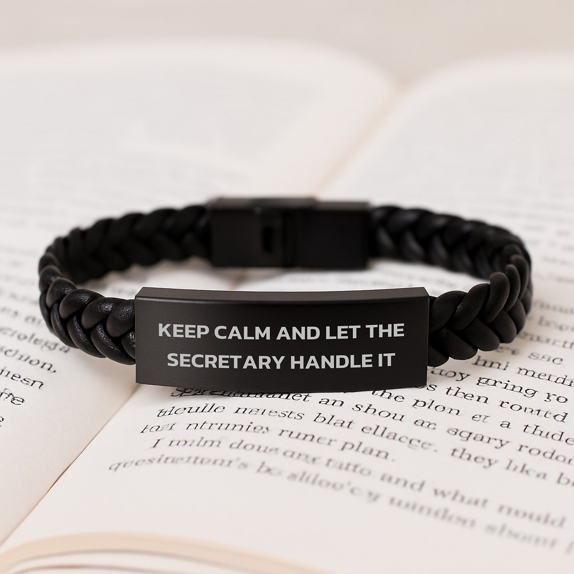 Funny Secretary Gifts from Men for Birthday - Interlaced Leather Bracelet with 'Keep Calm And Let The Secretary Handle It' Quote - Gifts for Secretary - Image 3