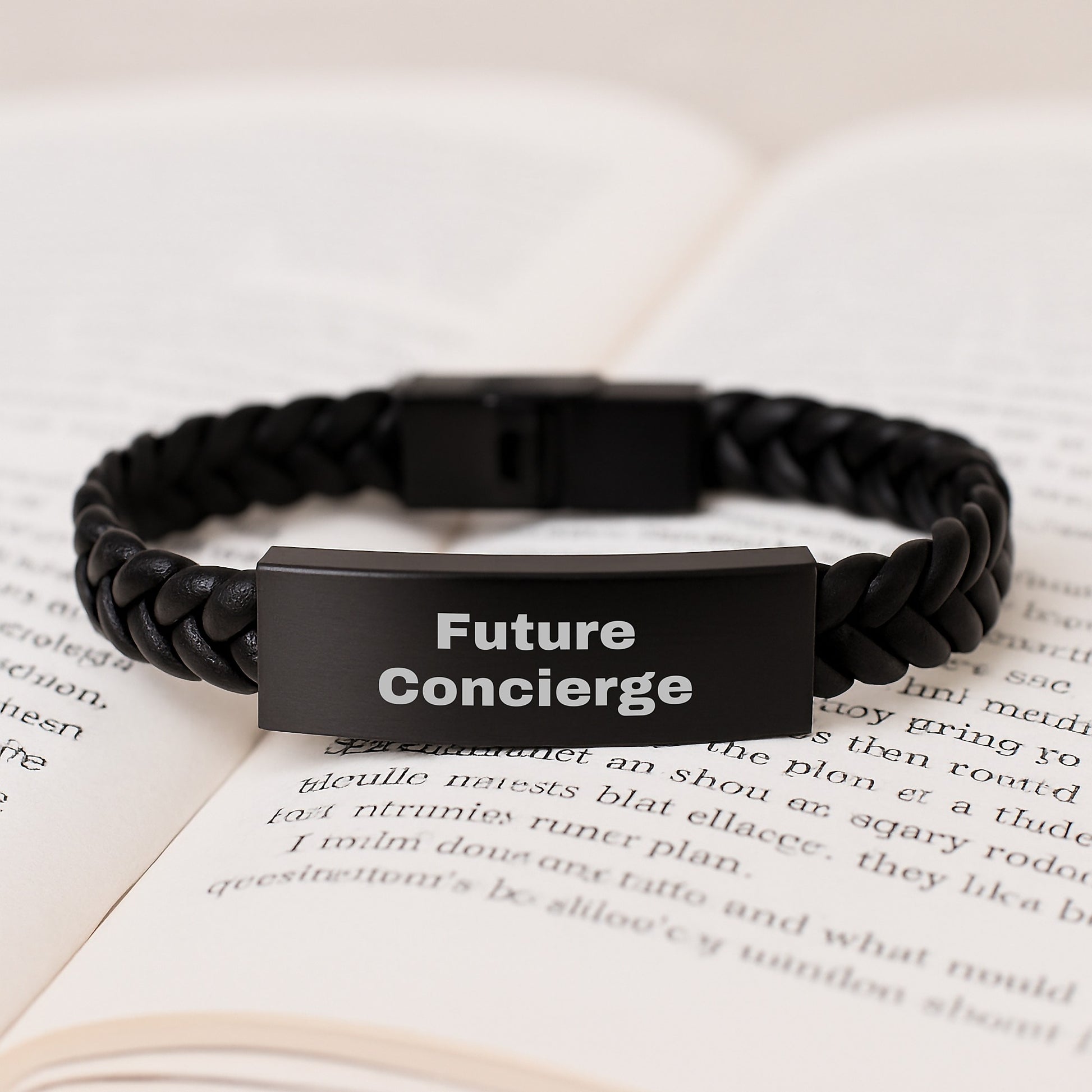Gifts from Concierge Friends for Future Concierge at Christmas with Funny Quoted Interlaced Leather Bracelet, Concierge Men's Leather Interlaced Stainless Steel Gift - Image 3
