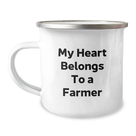 Funny Gifts from Friends and Family for My Heart Belongs To A Farmer, Farmer Christmas Unique Gifts, Farmer Camping Mug - Image 1