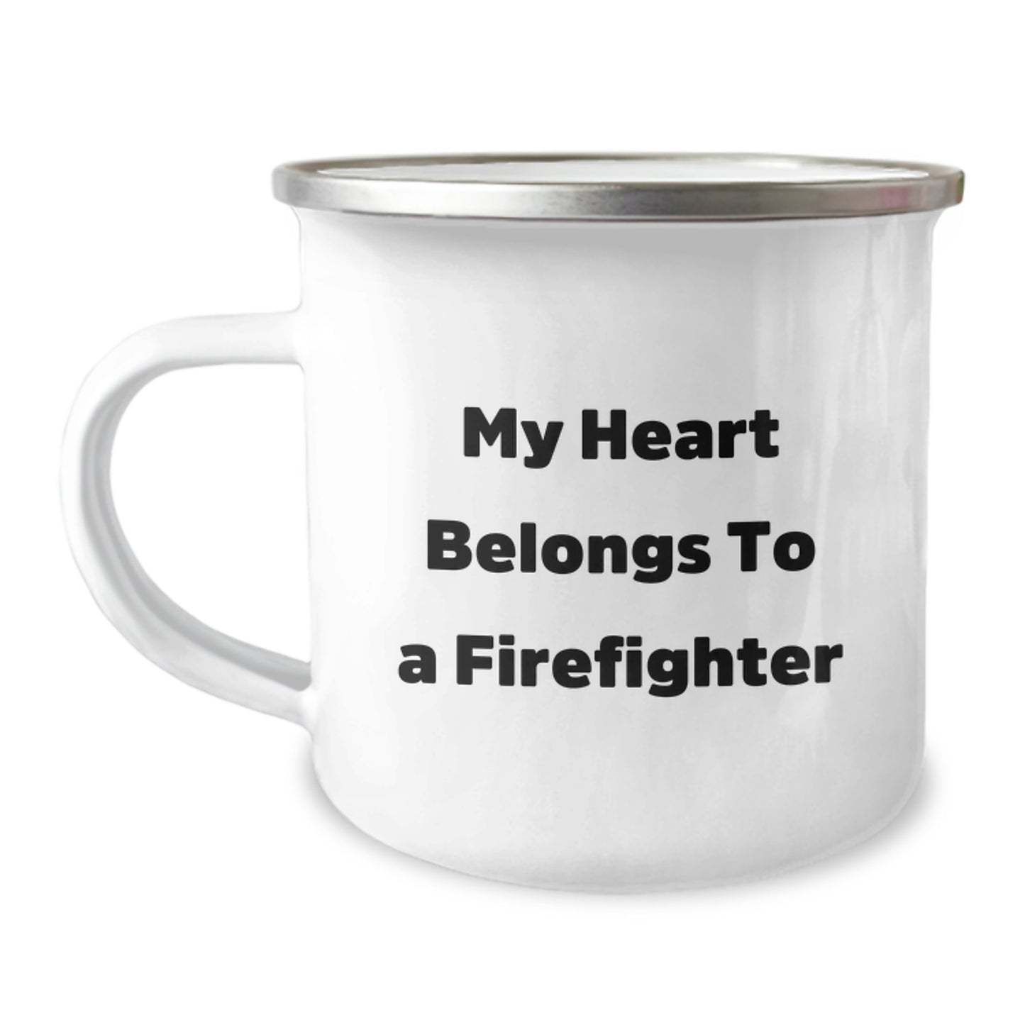 Funny Firefighter Gifts from Men for Firefighter Love Christmas Unique Gifts, My Heart Belongs To A Firefighter Firefighter Humor Camping Mug, Firefighter Wife Gifts - Image 1