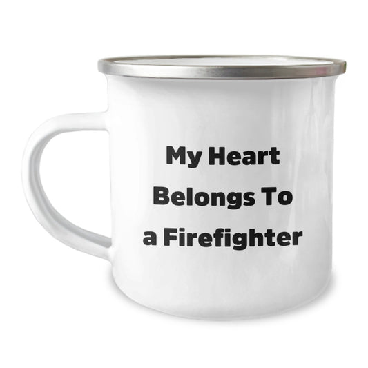 Funny Firefighter Gifts from Men for Firefighter Love Christmas Unique Gifts, My Heart Belongs To A Firefighter Firefighter Humor Camping Mug, Firefighter Wife Gifts - Image 1