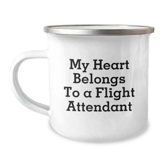 Funny Flight Attendant Gifts from Men for Flight Attendant Valentine's Unique Gifts Camping Mug - My Heart Belongs To A Flight Attendant - Image 1