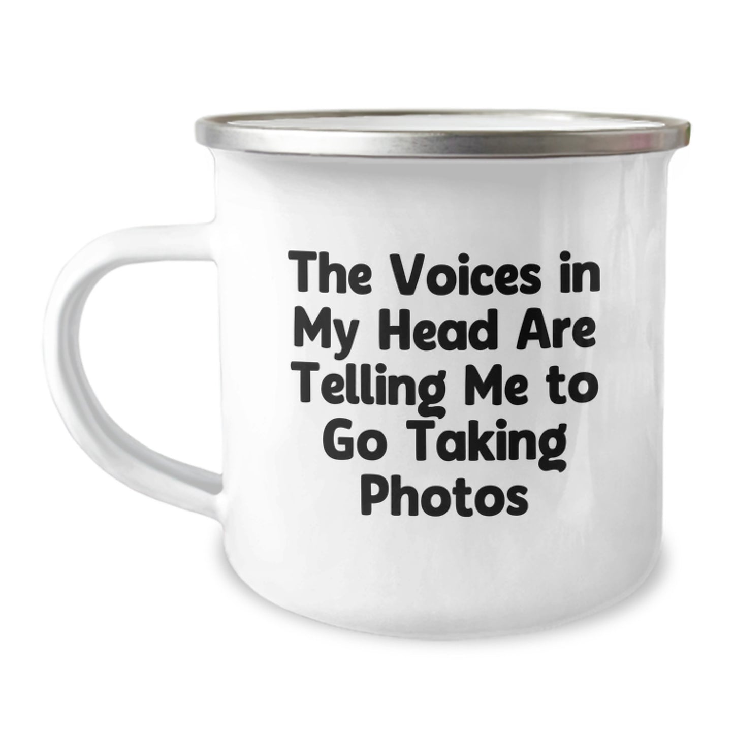 Funny Taking Photos Gifts for Men, Unique Graduation Unique Gifts from Friends, The Voices In My Head Are Telling Me To Go Taking Photos Camping Mug - Image 1