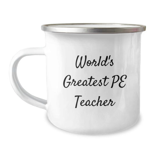 Funny World's Greatest PE Teacher Gifts for Men, Unique Birthday Unique Gifts from Friends, Funny PE Teacher Camping Mug - Image 1
