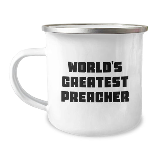 Funny Preacher Gifts for Preachers - Unique Father's Day Unique Gifts from Friends to Men Preachers, World's Greatest Preacher Camping Mug, Stainless Steel Enamel Finish - Image 1