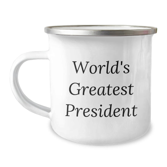 Funny Gifts from Men to President, Christmas Unique President Camping Mug, World's Greatest President Quote - Image 1