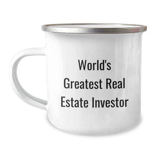 Unique Gifts for Real Estate Investor Friends, Funny Quote World's Greatest Real Estate Investor Camping Mug, Perfect for Christmas - Image 1