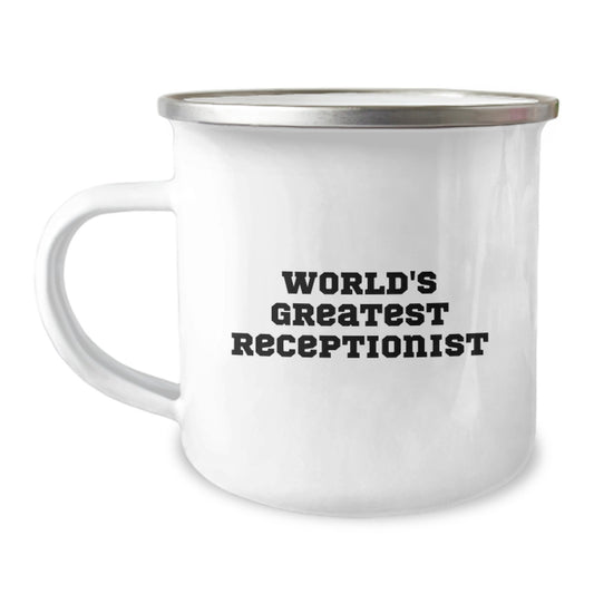 Gifts for Receptionists - Funny World's Greatest Receptionist Mugs for Office Colleagues, Coworkers, and Friends - Unique Camping Mugs for Graduation, Office, and Work - Image 1