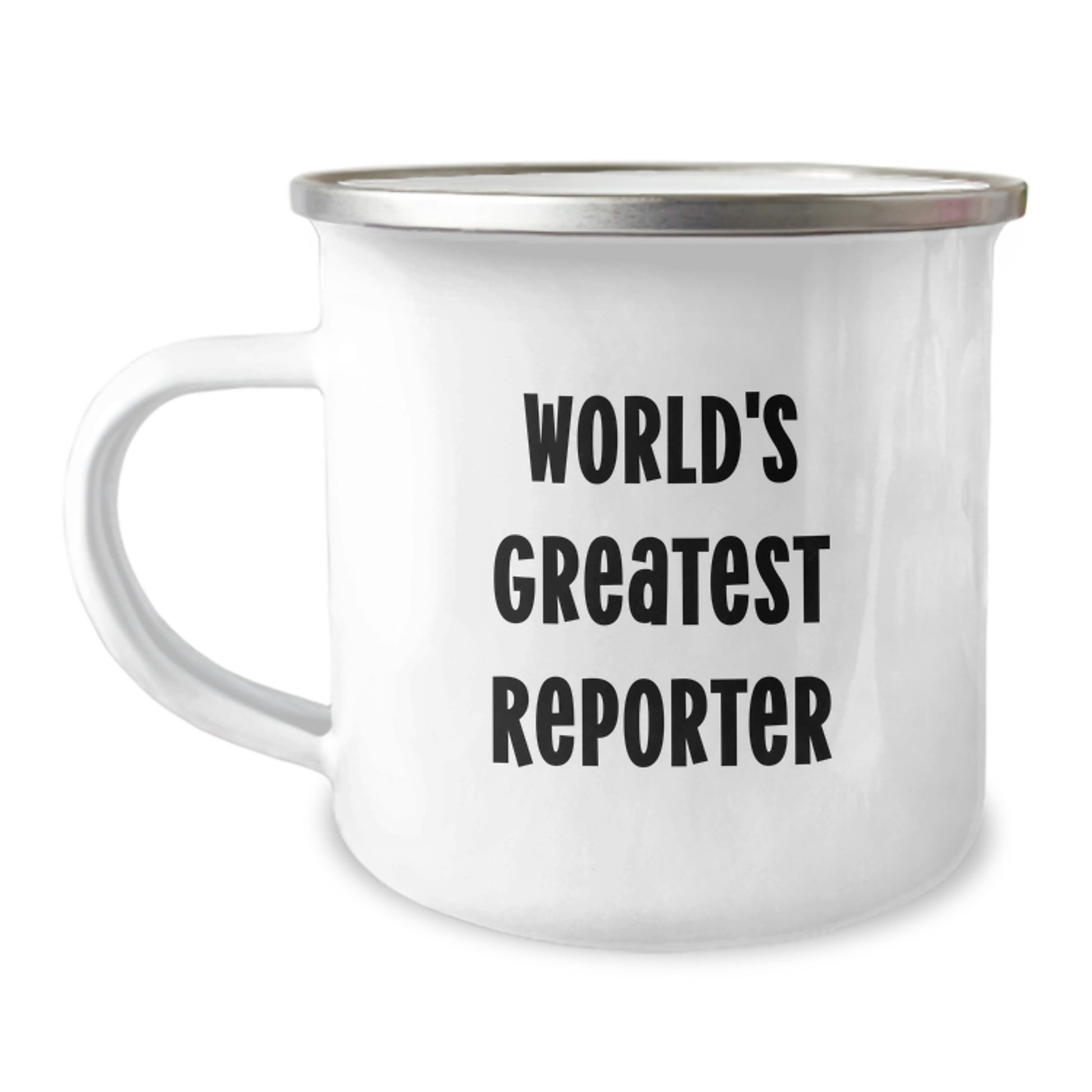 Funny Reporter Camping Mug Gifts from Family, Christmas Unique Gifts for Men, World's Greatest Reporter Enamel Mug - Image 1