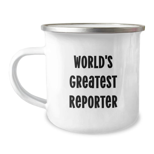 Funny Reporter Camping Mug Gifts from Family, Christmas Unique Gifts for Men, World's Greatest Reporter Enamel Mug - Image 1