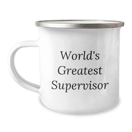 Gifts from Friends and Family for the World's Greatest Supervisor - Funny Camping Mug, Stainless Steel with Enamel Finish, 12 oz Capacity - Birthday Unique Gifts - Image 1