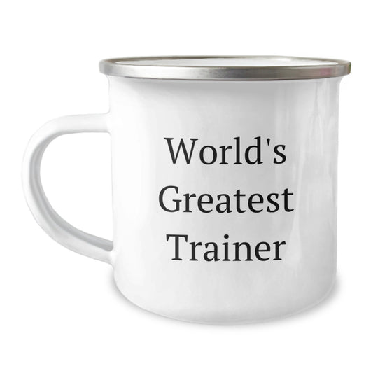 Trainer Gifts from Friends, Funny World's Greatest Trainer Camping Mug for Trainer's Birthday, 12 oz Stainless Steel with Enamel Finish - Image 1