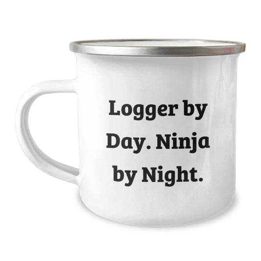 Logger Gifts from Friends for Graduation Unique Logger Camping Mug, Logger By Day. Ninja By Night., Funny Humorous Gift for Logger Men, Stainless Steel with Enamel Finish - Image 1