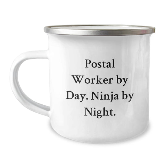 Funny Postal Worker Gifts from Family, Unique Camping Mugs for Postal Worker, Quote: 'Postal Worker By Day. Ninja By Night.' for Graduation - Image 1