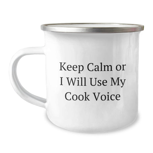 Funny Cook Gifts for Men, Keep Calm Or I Will Use My Cook Voice, Valentine's Unique Camping Mug for Him - Image 1