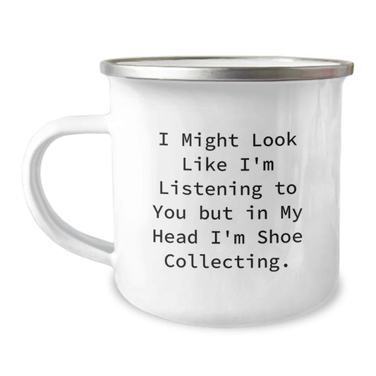 Funny Shoe Collecting Gifts from Friends for Shoe Collecting Enthusiasts - 'I Might Look Like I'm Listening To You But In My Head I'm Shoe Collecting' Coffee Mug for Christmas - Image 1