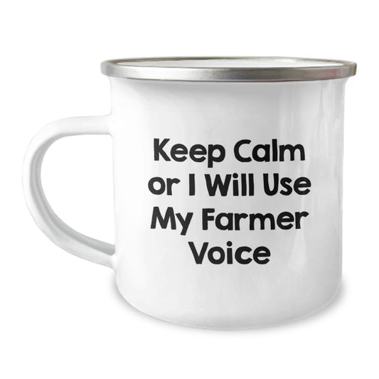 Funny Farmer Gifts - Christmas Unique Gifts from Men to Farmer Friends - Camping Mug with Keep Calm Or I Will Use My Farmer Voice - Image 1