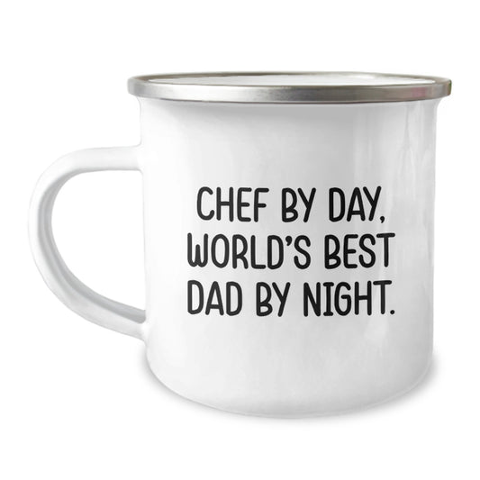 Funny Chef Gifts from Dad, Birthday Unique Gifts for Chef, Camping Mug with 'Chef By Day, World's Best Dad By Night.', Perfect for Men, Women, Friends, Coworkers, Family - Image 1
