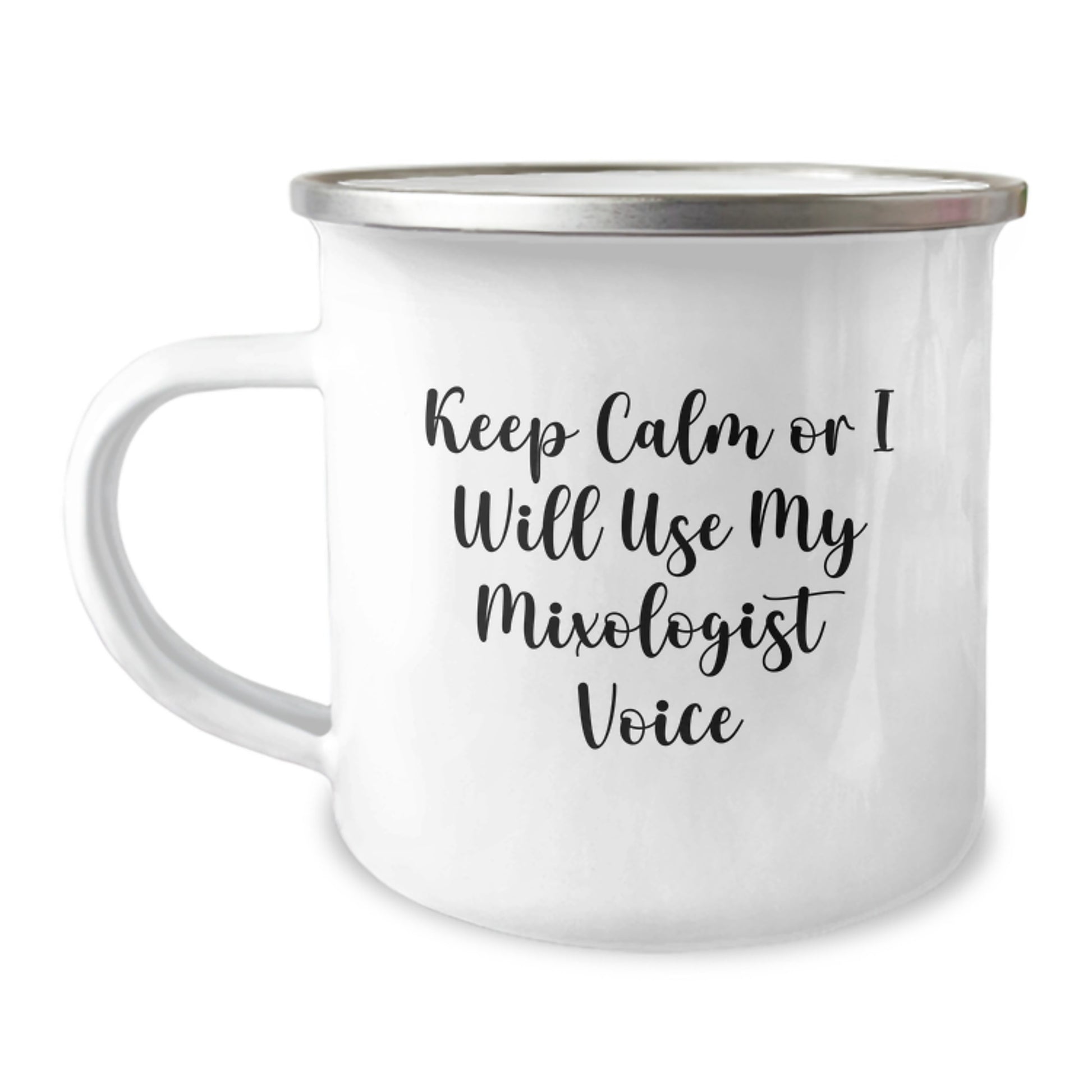 Funny Mixologist Gifts from Men to Dad on Father's Day Unique Camping Mug - Keep Calm Or I Will Use My Mixologist Voice - Image 1