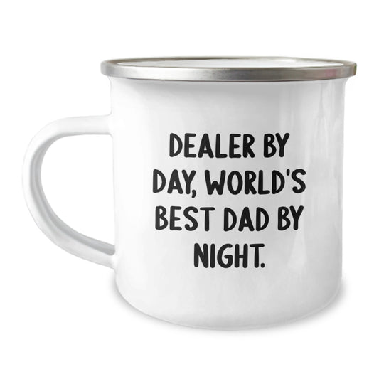 Funny Dealer Gifts for Men, Camping Mugs for Birthday Unique Gifts from Husband, Dealer By Day, World's Best Dad By Night. - Image 1