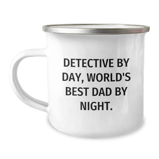 Funny Detective Gifts for Men by Day, World's Best Dad by Night Camping Mug, Unique Christmas Unique Gift for Husbands, Sweethearts, Friends, and Family - Image 1