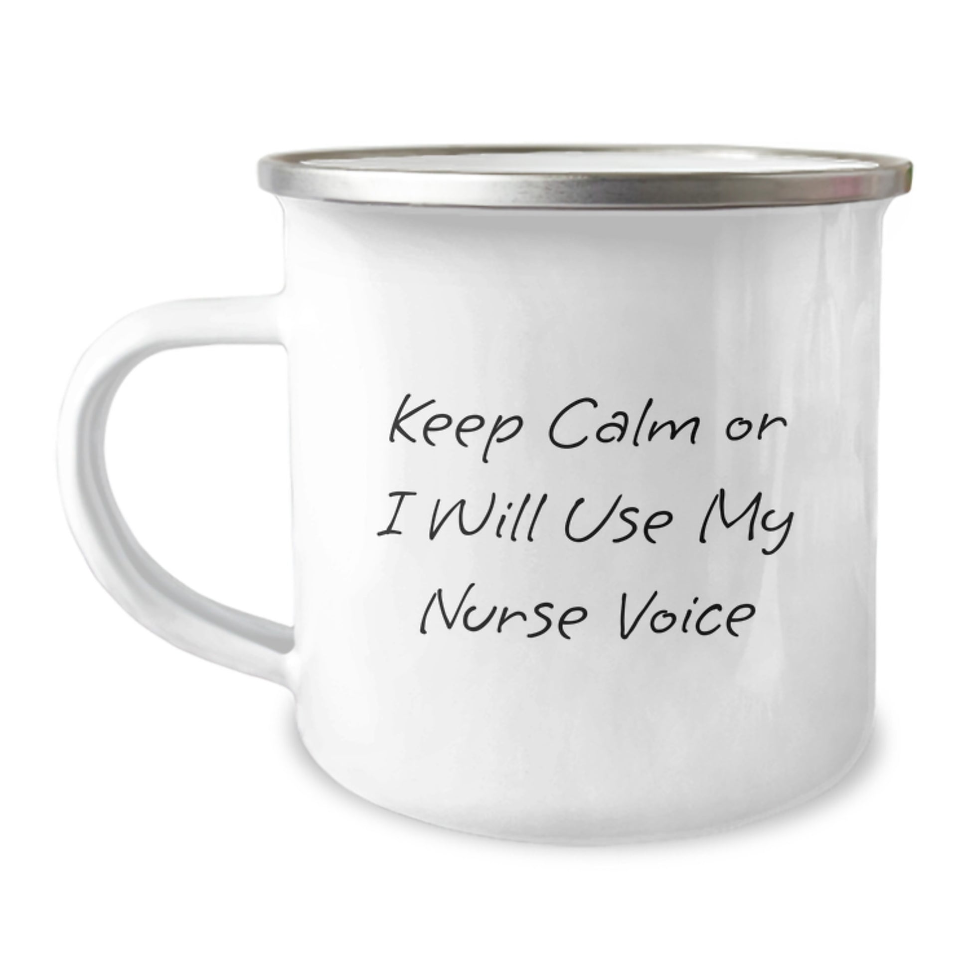 Funny Nurse Gifts for Dad - 'Keep Calm Or I Will Use My Nurse Voice' Camping Mug for Father's Day Unique Gifts from Family - 12 oz Stainless Steel - Image 1