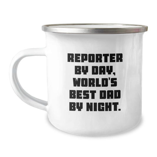 Gifts for Reporter Men Funny Camping Mug - Reporter By Day, World's Best Dad By Night. Christmas Unique Gifts - Image 1