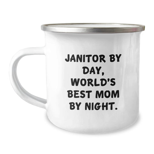 Janitor Gifts from Friends, Funny Camping Mug for Janitor By Day, World's Best Mom By Night. Unique Graduation Gifts for Janitors - Image 1