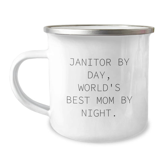 Janitor Gifts from Friends, Funny Camping Mug for Janitor By Day, World's Best Mom By Night. Graduation Unique Gifts - Image 1