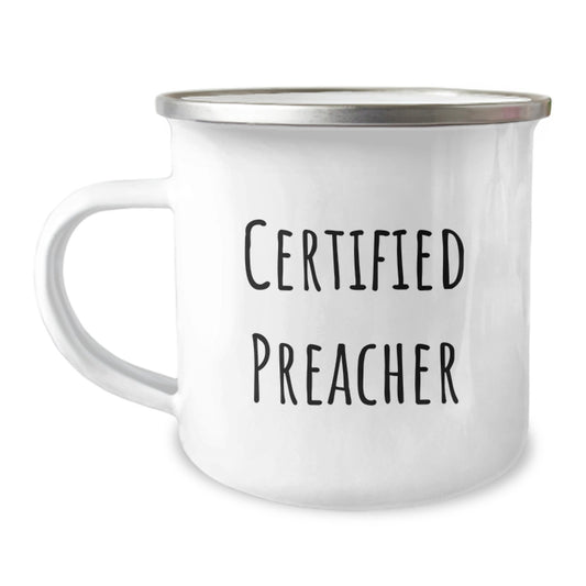 Funny Preacher Birthday Camping Mug Gifts from Friends to Preacher, Inspirational Quote on Stainless Steel with Enamel Finish - Image 1