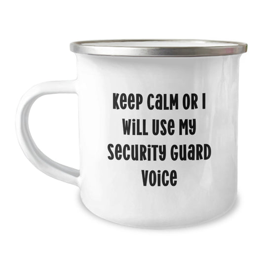 Funny Security Guard Gift for Men, Birthday Unique Gifts from Friends for Security Guard Camping Mug - 'Keep Calm Or I Will Use My Security Guard Voice' - Image 1