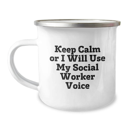 Funny Social Worker Gifts - Keep Calm Or I Will Use My Social Worker Voice Camping Mug for Birthday, Gifts from Friends, Gifts for Social Workers - Image 1