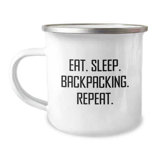 Funny Backpacking Gifts from Friends - Eat. Sleep. Backpacking. Repeat. Camping Mug for Birthday Men - Image 1