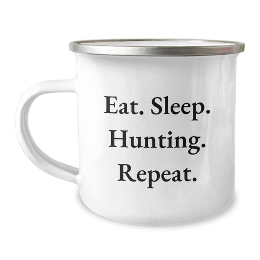 Funny Hunting Gifts from Friends - Eat. Sleep. Hunting. Repeat. 12 oz Camping Mug for Men, Birthday Unique Hunting Accessories - Image 1