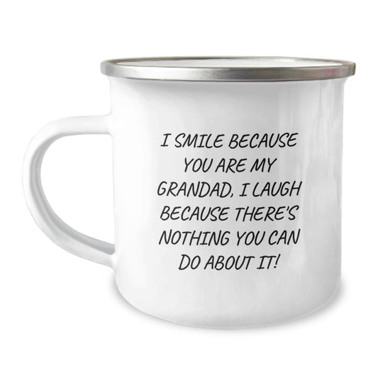 Funny Grandad Gifts for Him, Camping Mug with I Smile Because You Are My Grandad Quote, Birthday Unique Presents for Grandad from Family - Image 1