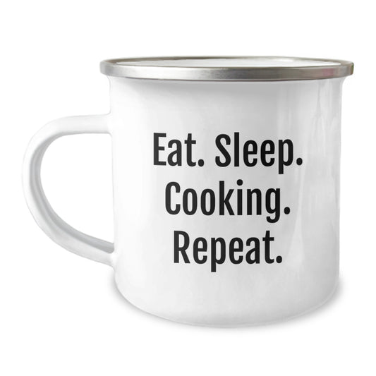 Camping Mug for Cooking Enthusiasts, Funny Quote - Eat. Sleep. Cooking. Repeat. Gifts from Family for Men - Image 1