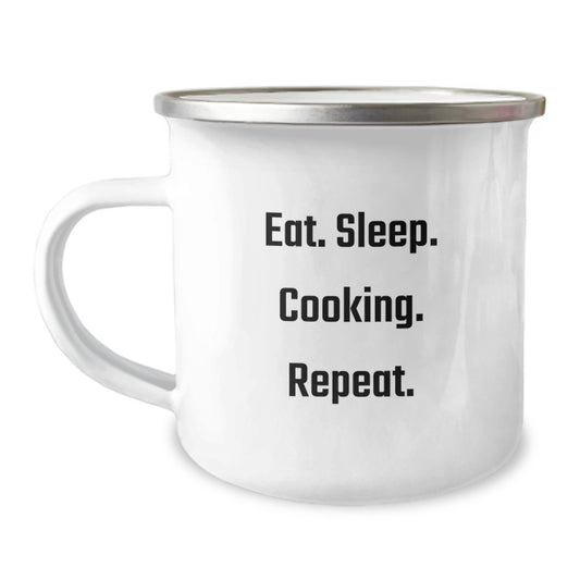 Funny Cooking Gifts from Friends for Christmas Camping Mug Eat Sleep Cooking Repeat - Image 1