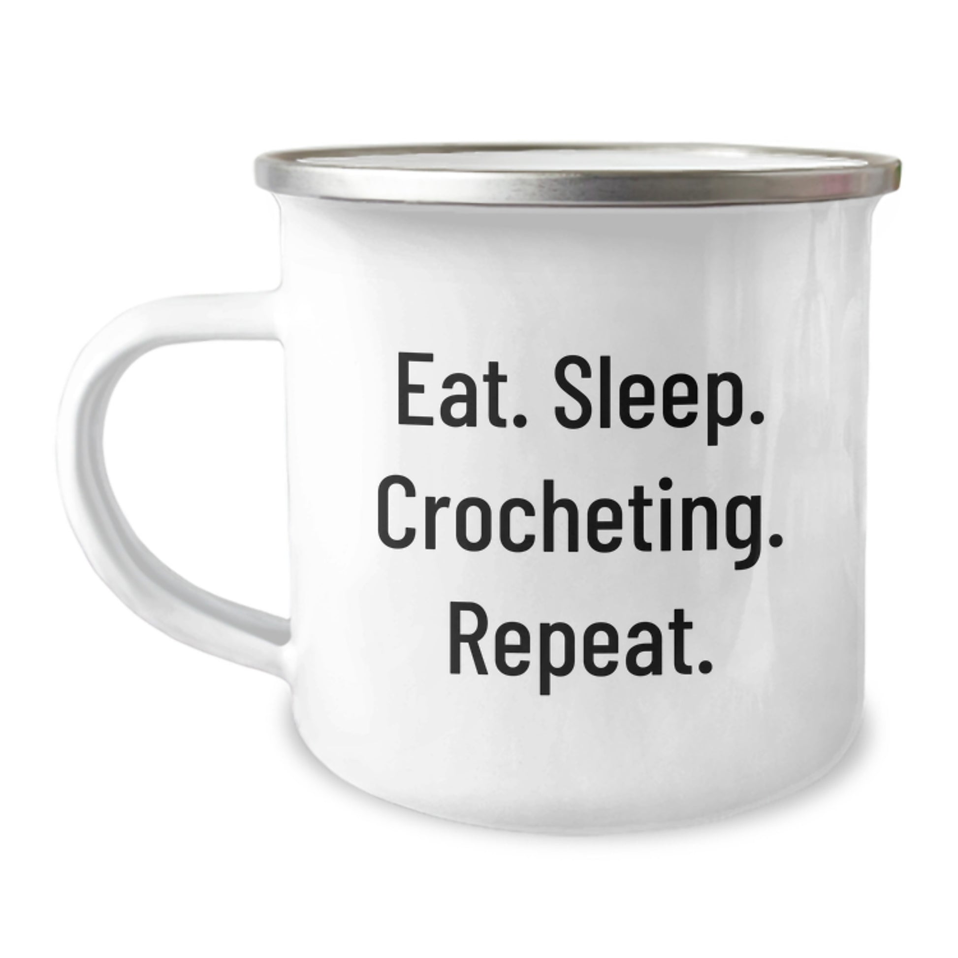 Funny Crocheting Gifts from Family for Crocheting Lovers - Eat. Sleep. Crocheting. Repeat. Camping Mug - Image 1